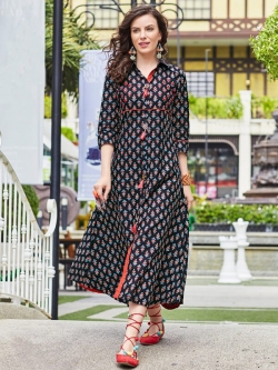 Blue Cotton Printed Anarkali Kurtis