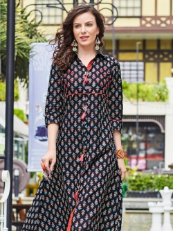 Blue Cotton Printed Anarkali Kurtis