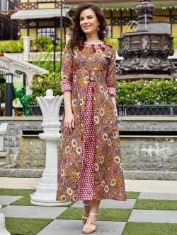 Multi Cotton Printed Anarkali Kurtis