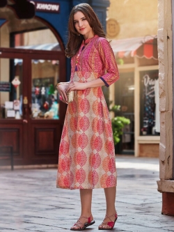 Pink Cotton Printed Anarkali Kurtis