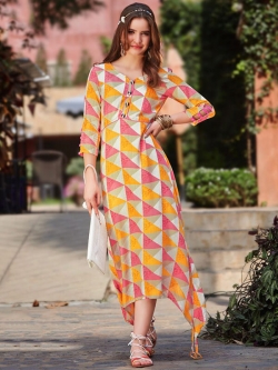Peach Cotton Printed Anarkali Kurtis