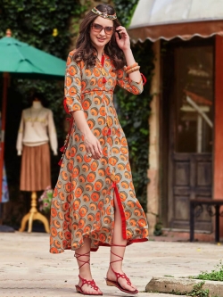 Multi Cotton Printed Anarkali Kurtis