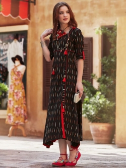 Black Cotton Printed Anarkali Kurtis