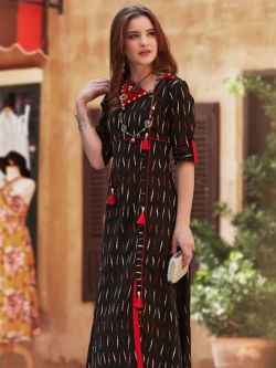 Black Cotton Printed Anarkali Kurtis