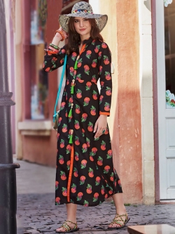 Black Cotton Printed Anarkali Kurtis