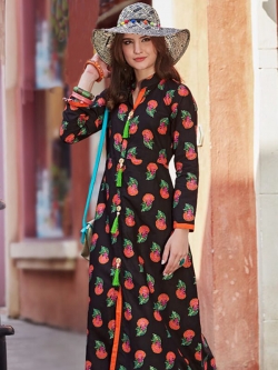 Black Cotton Printed Anarkali Kurtis