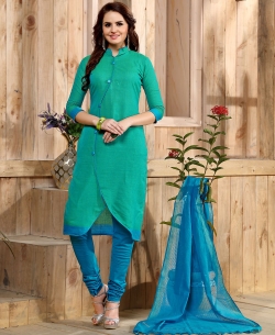 Green Cotton Printed Asymmetrical Suits