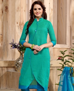 Green Cotton Printed Asymmetrical Suits