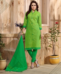 Green Cotton Printed Chudidhar Suits