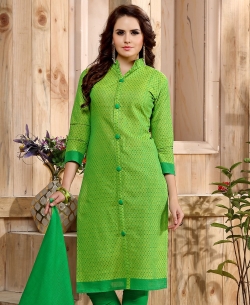 Green Cotton Printed Chudidhar Suits