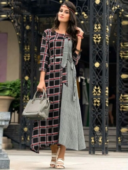 Grey Rayon Printed Anarkali Kurtis