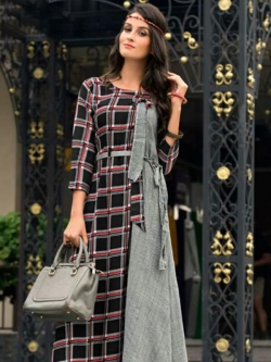 Grey Rayon Printed Anarkali Kurtis