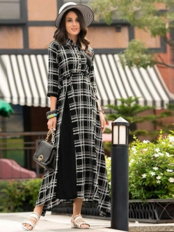 Black Rayon Printed Anarkali Kurtis