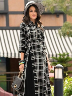 Black Rayon Printed Anarkali Kurtis