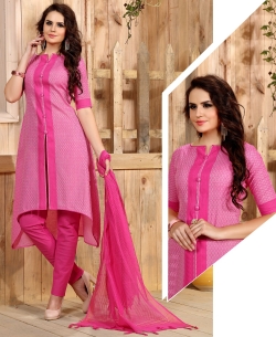 Pink Cotton Printed Asymmetrical Suits