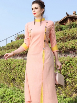 Light Pink Rayon Plain A Line Kurtis