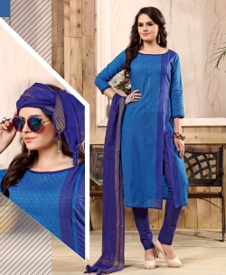 Blue Cotton Printed Straight Pant Suits