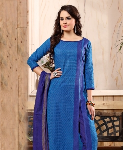 Blue Cotton Printed Straight Pant Suits