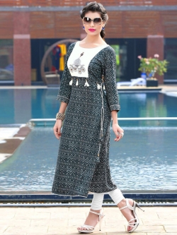 Light Green Rayon Printed Anarkali Kurtis