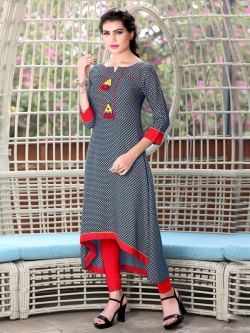 Grey Rayon Printed Anarkali Kurtis