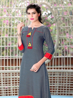 Grey Rayon Printed Anarkali Kurtis