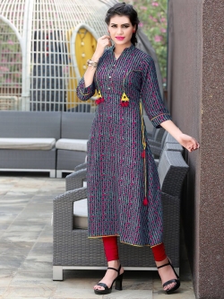 Grey Rayon Printed Anarkali Kurtis