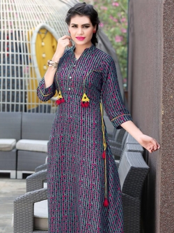 Grey Rayon Printed Anarkali Kurtis