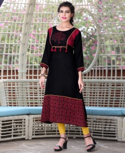 Black Rayon Printed Anarkali Kurtis