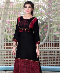 Black Rayon Printed Anarkali Kurtis