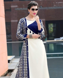 White Rayon Printed Anarkali Kurtis