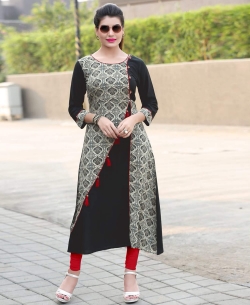 Grey Rayon Printed Anarkali Kurtis
