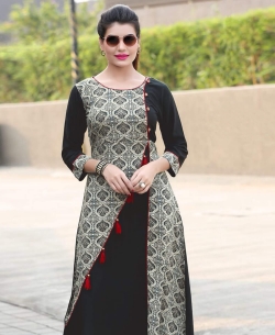 Grey Rayon Printed Anarkali Kurtis