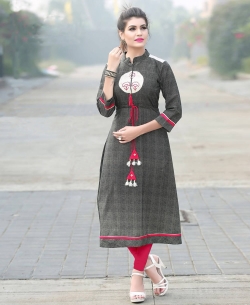 Light Black Rayon Printed Anarkali Kurtis