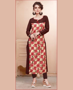 Brown Rayon Printed A Line Kurtis