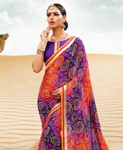 Multi Georgette Printed Bhandej, Lace Border Border Sarees