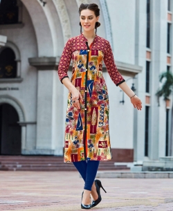 Multi Cotton Printed Straight Cut Kurtis