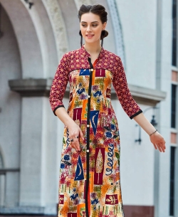 Multi Cotton Printed Straight Cut Kurtis