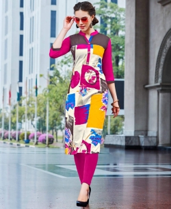 Pink Cotton Printed Straight Cut Kurtis