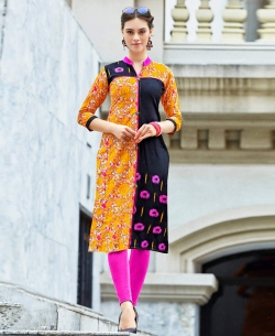 Black Cotton Printed Straight Cut Kurtis