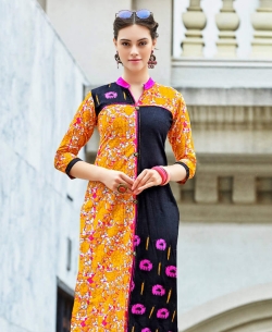 Black Cotton Printed Straight Cut Kurtis