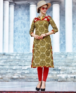 Light Green Cotton Printed Straight Cut Kurtis