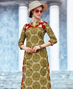 Light Green Cotton Printed Straight Cut Kurtis
