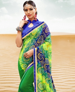 Multi Georgette Printed Bhandej, Lace Border Border Sarees