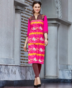Pink Cotton Printed Straight Cut Kurtis