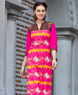 Pink Cotton Printed Straight Cut Kurtis