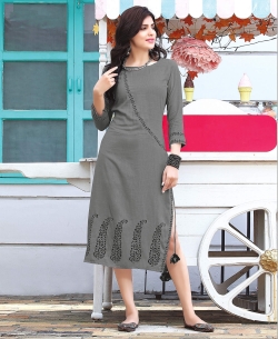 Grey Rayon Floral Design Anarkali Kurtis