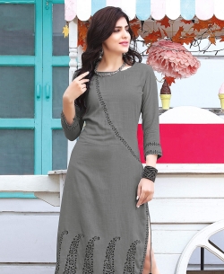 Grey Rayon Floral Design Anarkali Kurtis