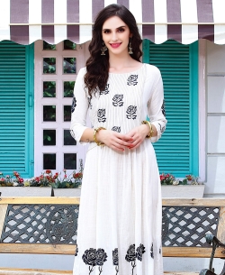 White Rayon Floral Design Anarkali Kurtis