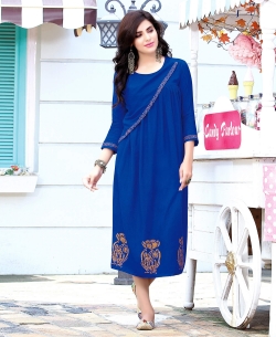 Blue Rayon Floral Design Anarkali Kurtis