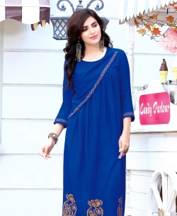 Blue Rayon Floral Design Anarkali Kurtis